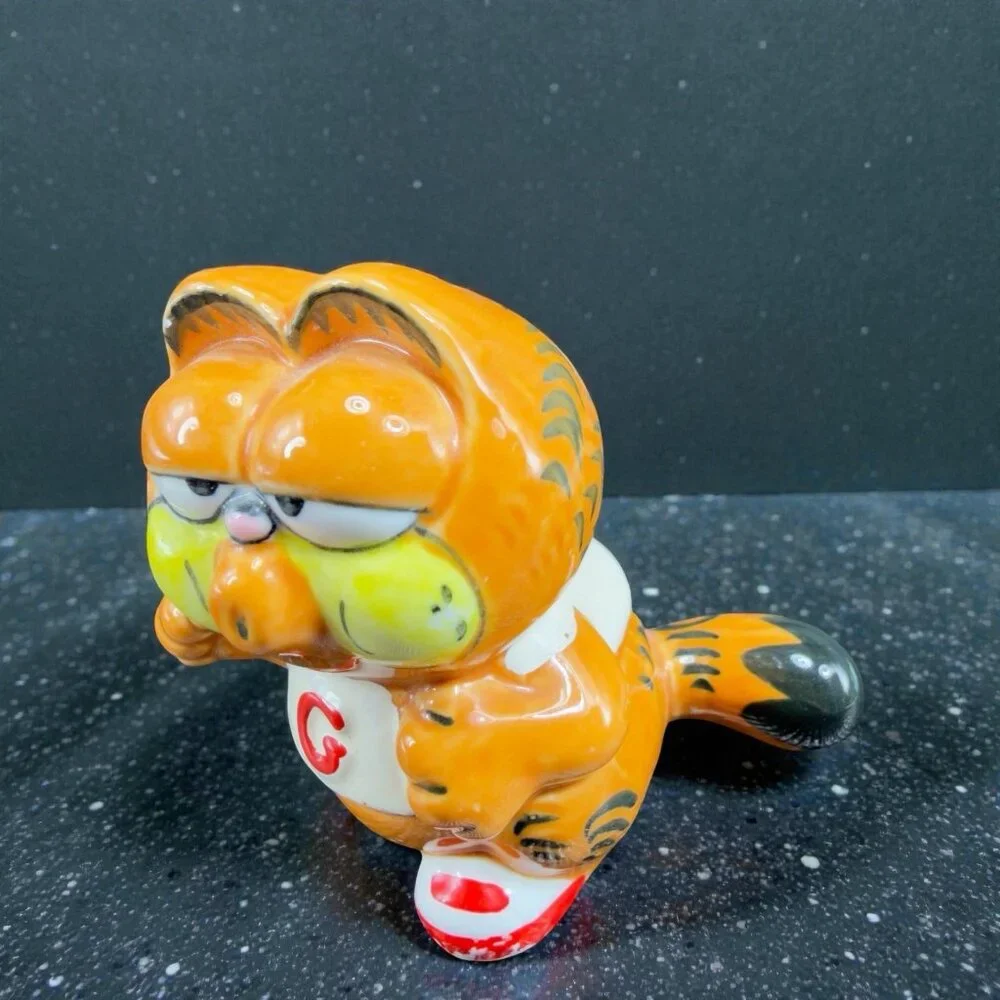 Vintage 1980s Enesco Whistling Jogging Running GARFIELD Ceramic‎ Figurine Small